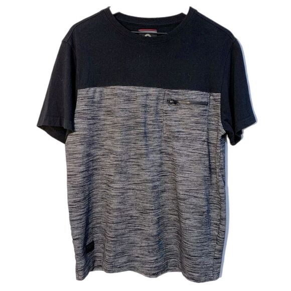 AKADEMIKS T-Shirt Men’s Large Black Gray Color Block Zipper Pocket Cotton Blend. - Picture 1 of 10